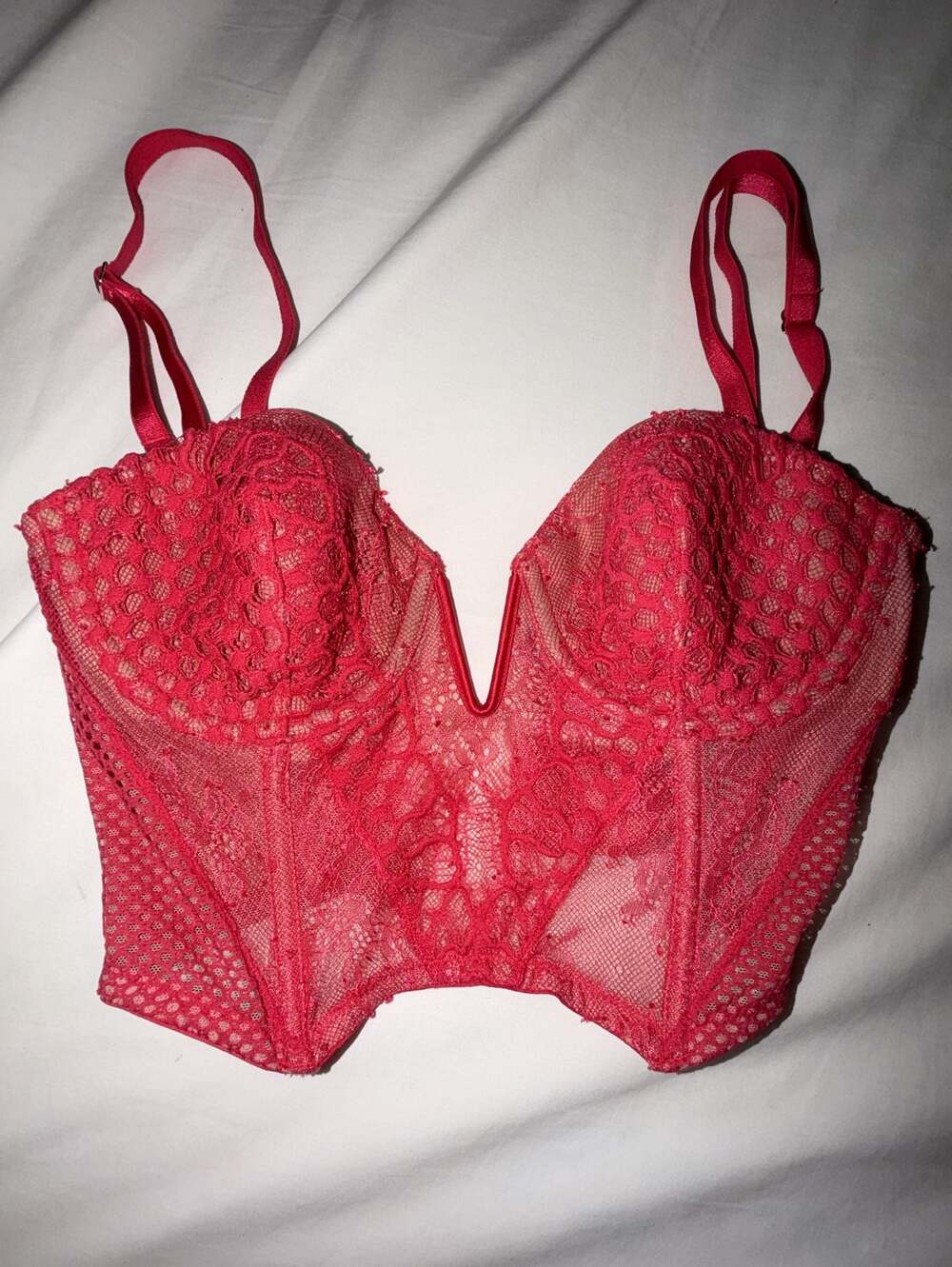 Victoria's Secret Red Lace Longline Corset Bustier Bra 32C